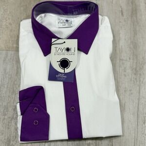 Tayion by Montee Holland Men's L Shirt 16-16.5,‎ 34/35 White Purple Trim Dressy